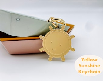 Gold metal sunshine keychain - sun keyring - keychain with key ring - keychain charm   - Christmas stocking stuffer for teen girl