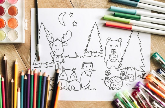 Woodland animal art animal coloring pages coloring and