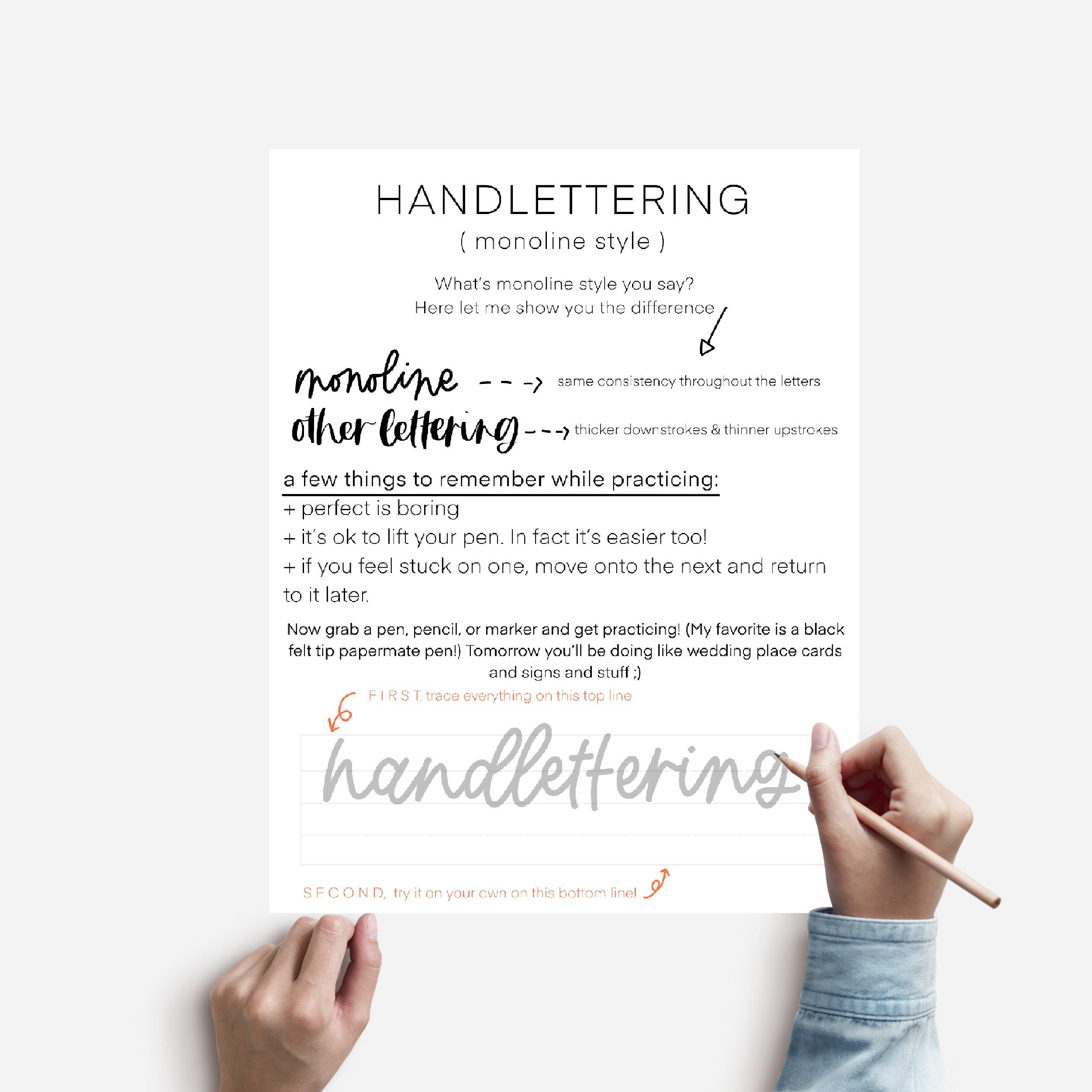 Basic Handlettering Practice / Easy Handlettering Worksheets / | Etsy