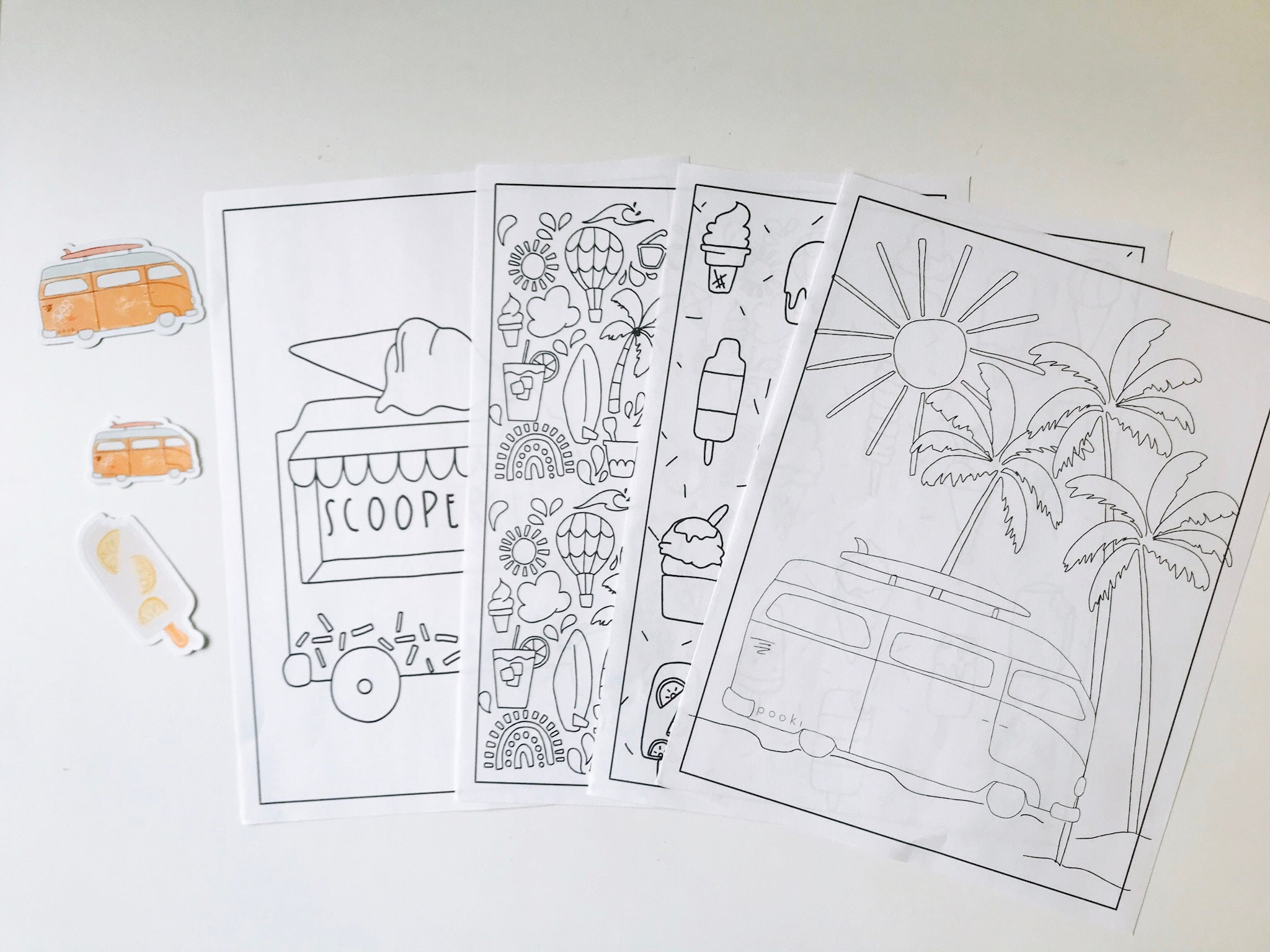 Beach Themed Printable Coloring Sheets for Kids / Hippy Van - Etsy