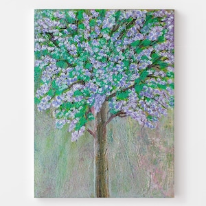 Hand-Painted Acrylic Tree Art Canvas with Texture | Original Nature Artwork Home Living Room | Tree in Bloom Hand-Painted Tree Art decor
