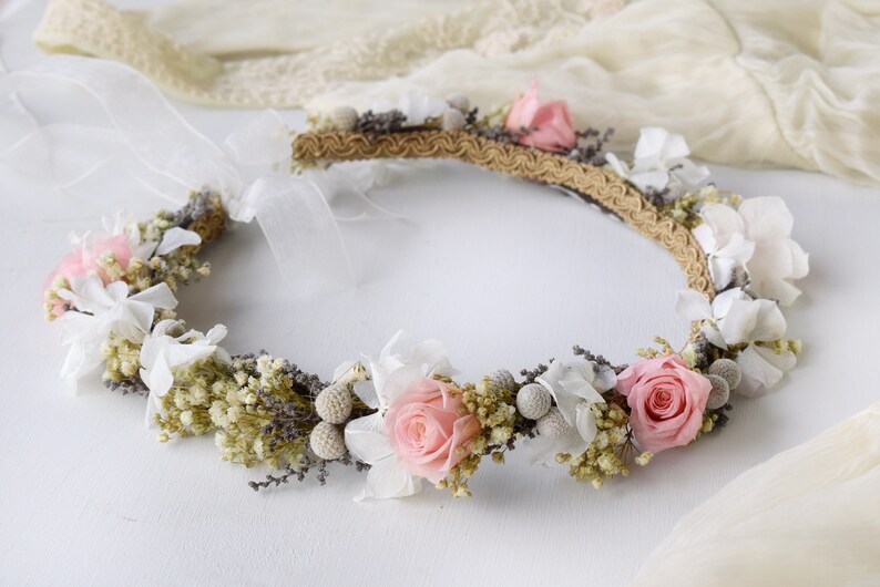 Romantic Roses crown Bridal flower crown pink roses Flower crown Preserved flower crown Headband Dried flower crown Flower crown