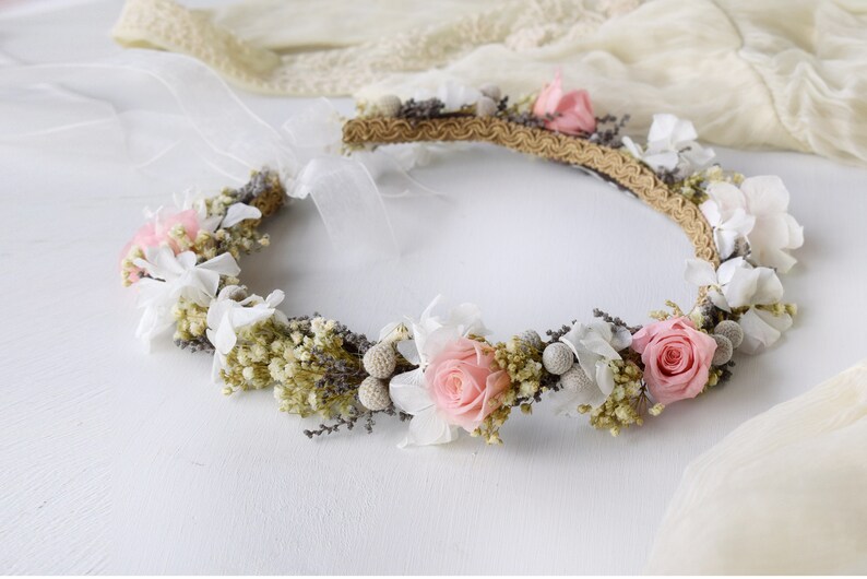 Romantic Roses crown Bridal flower crown pink roses Flower crown Preserved flower crown Headband Dried flower crown Flower crown