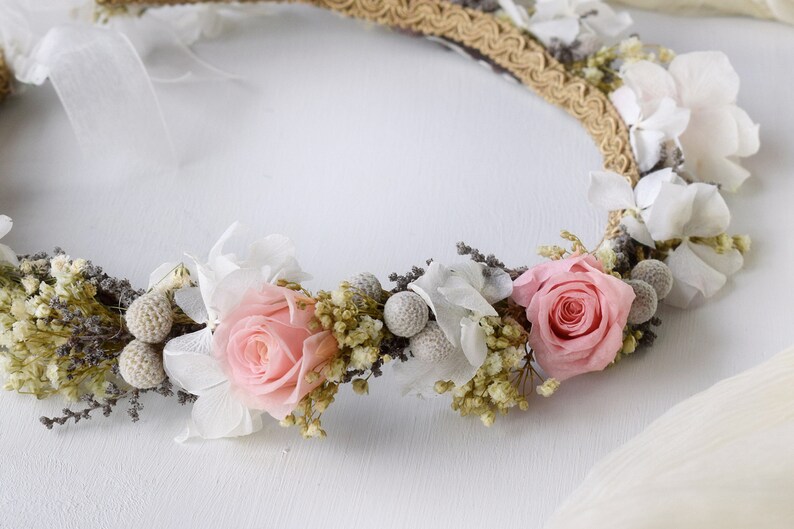 Romantic Roses crown Bridal flower crown pink roses Flower crown Preserved flower crown Headband Dried flower crown Flower crown