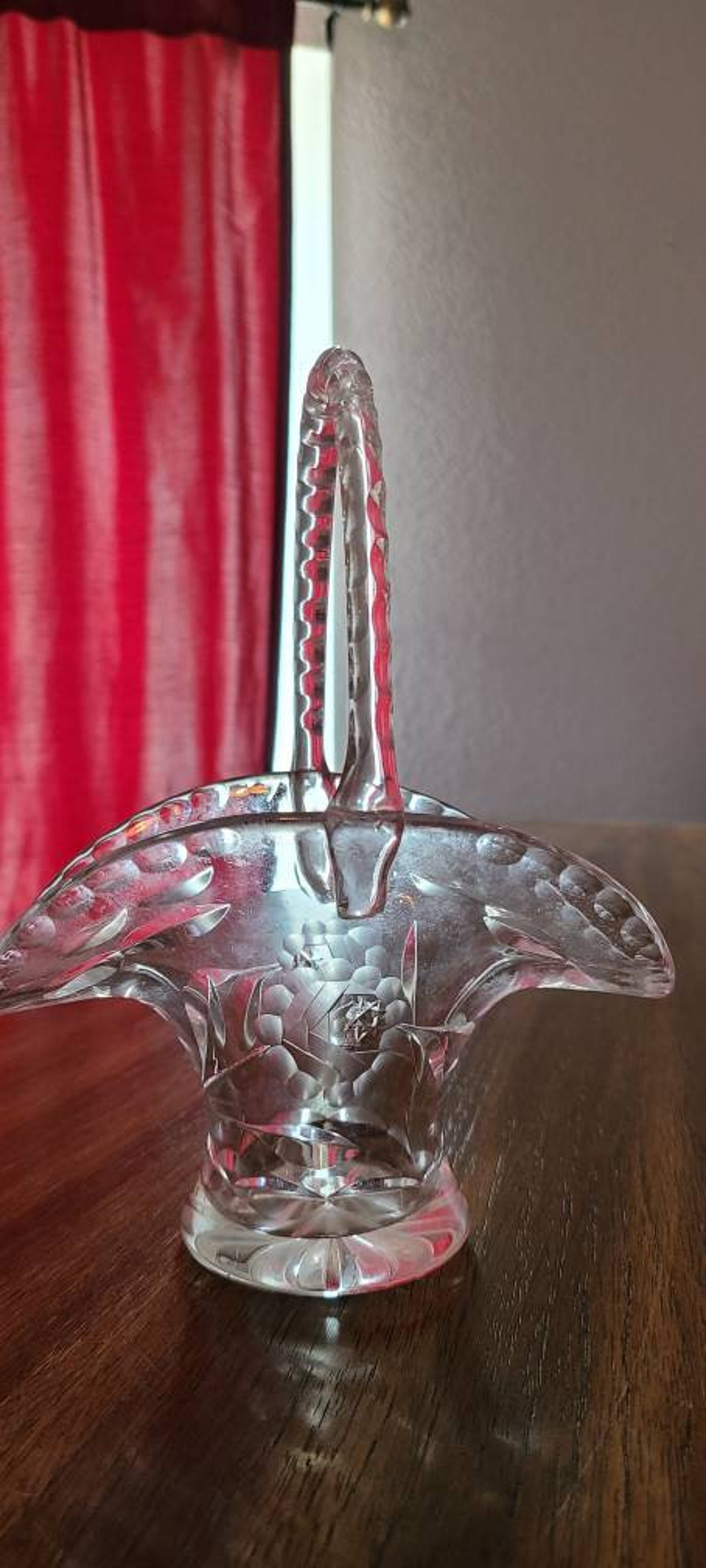 Vintage cut glass basket with handle Etsy