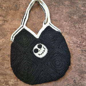 Handmade granny square bag jack skellington lined