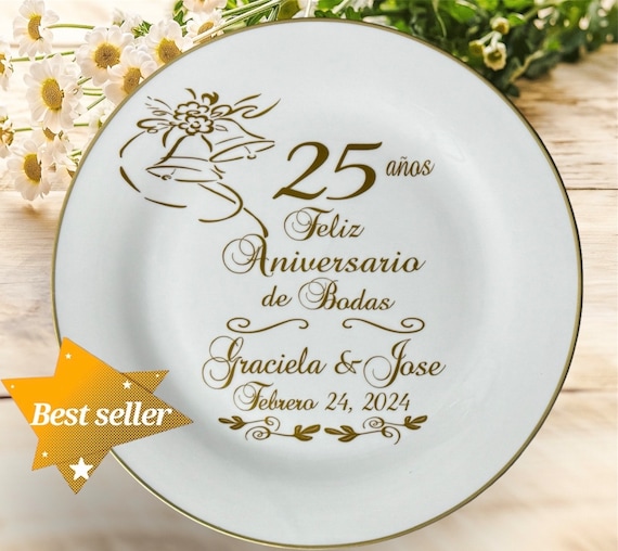 Personalized 25th Anniversary Plate: Gold Trim Ceramic Keepsake - Etsy
