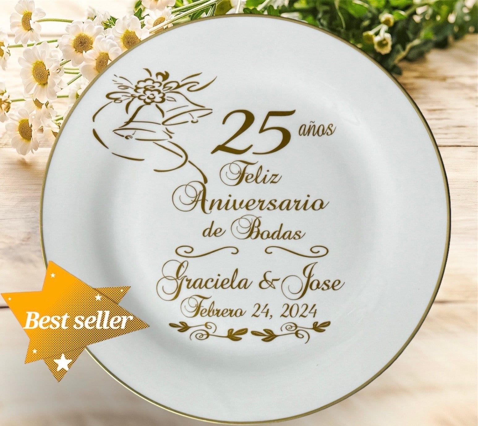 Spanish 25th Anniversary Plate: Gold Trim Ceramic Keepsake - Etsy