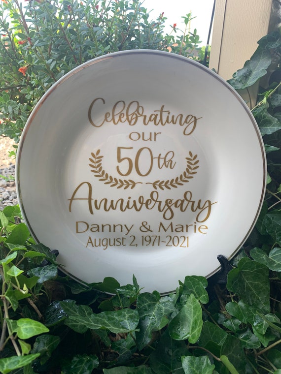 Personalized 50th Anniversary Keepsake Plate: Gold Trimmed Ceramic