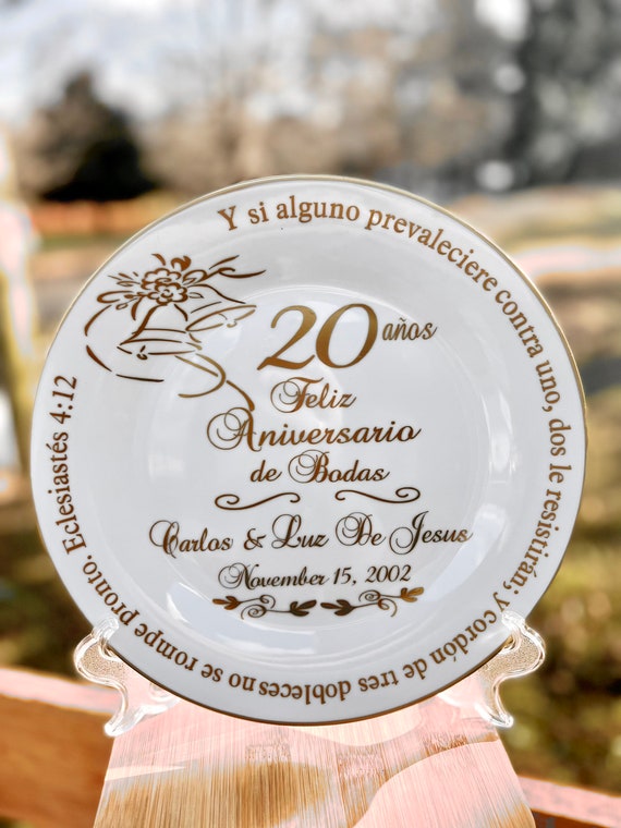 Personalized 20th Anniversary Plate: Gold Trim Ceramic Keepsake - Etsy