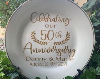 Personalized 50th Anniversary Keepsake Plate: Gold Trimmed Ceramic
