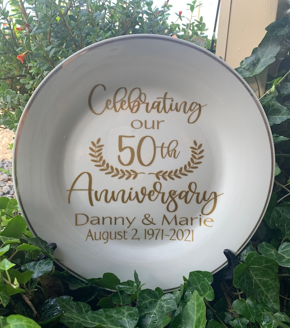 Personalized 50th Anniversary Keepsake Plate: Gold Trimmed Ceramic