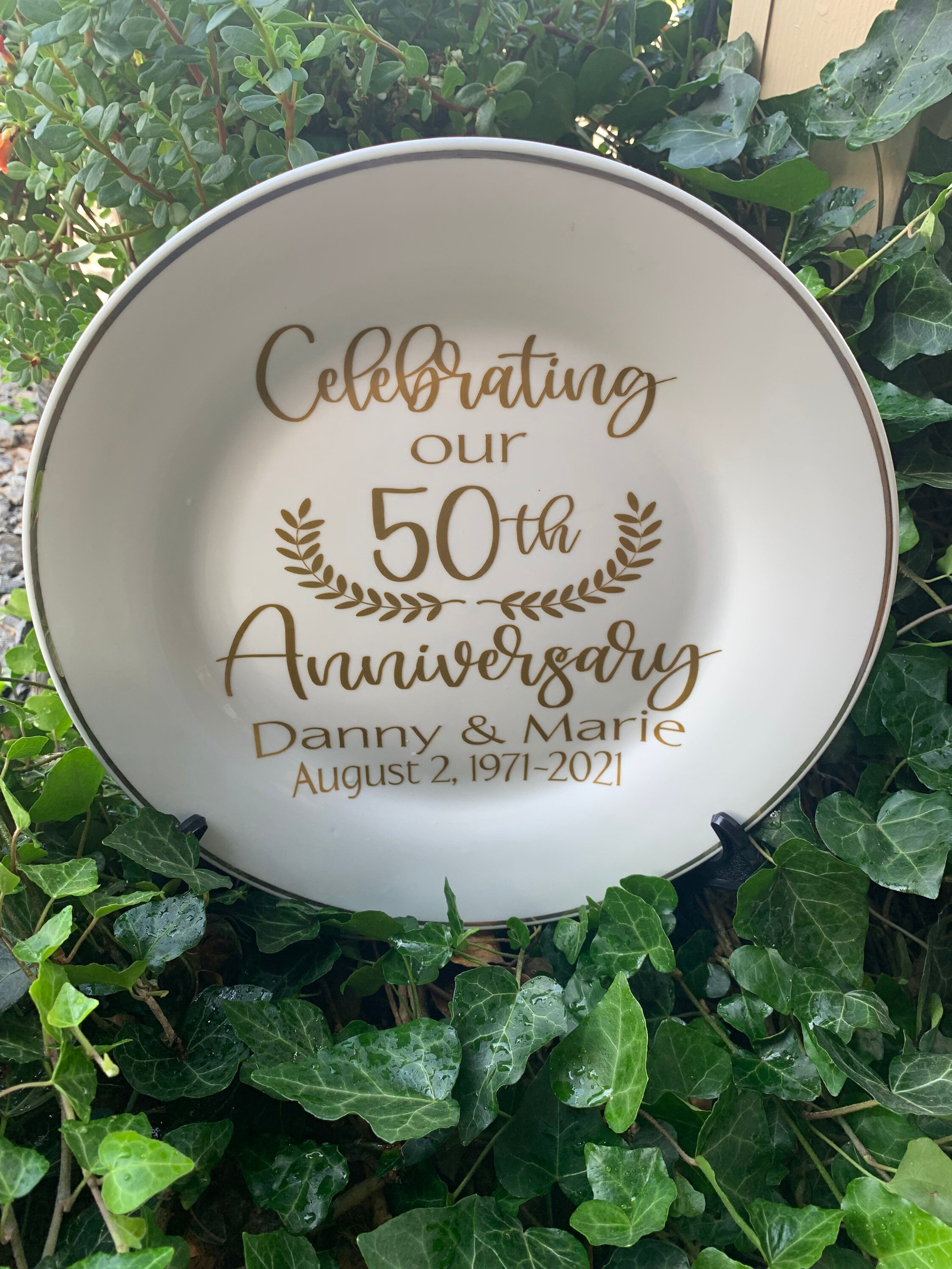Personalized 50th Anniversary Keepsake Plate: Gold Trimmed Ceramic
