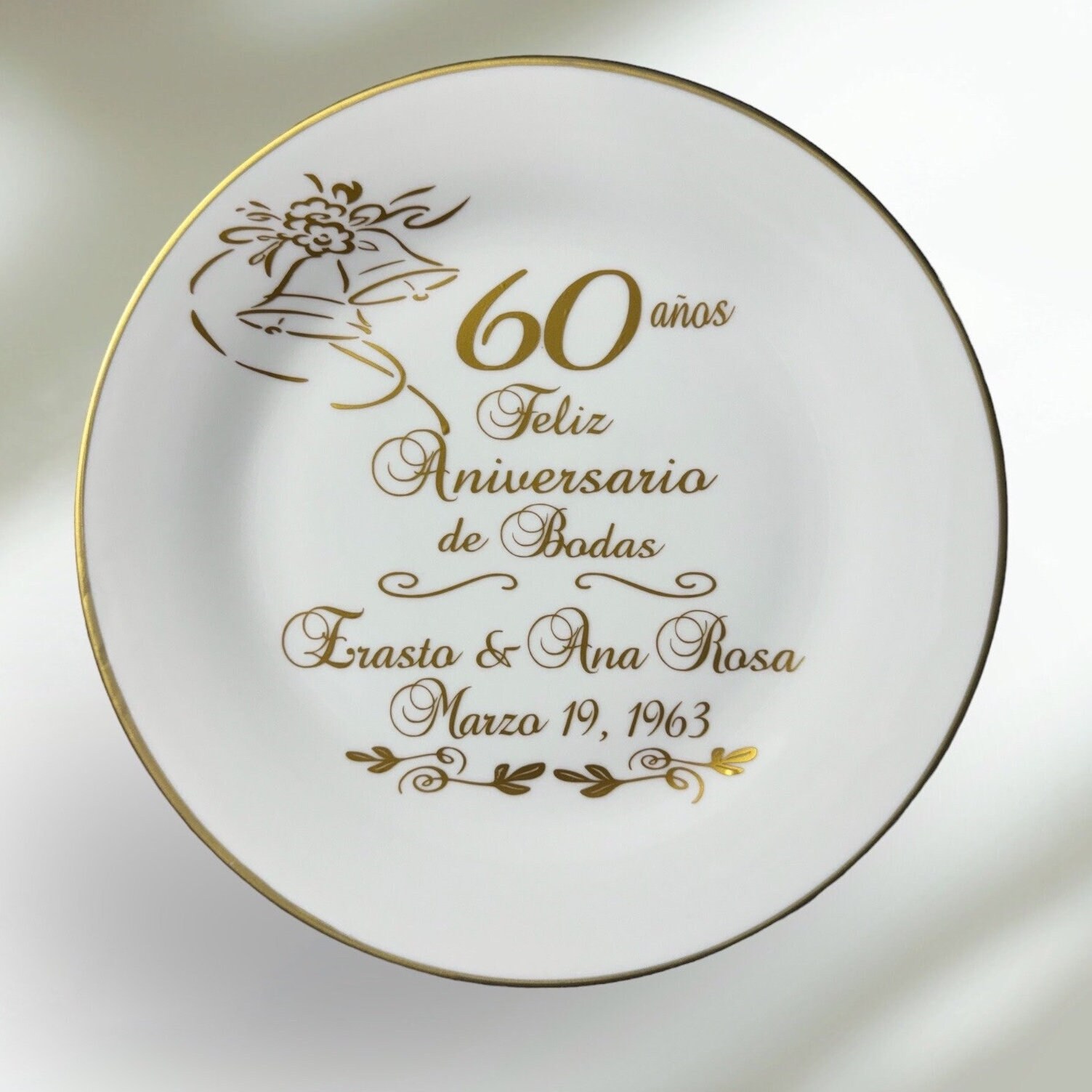 Personalized Spanish 60th Anniversary Plate: Gold Trim Ceramic