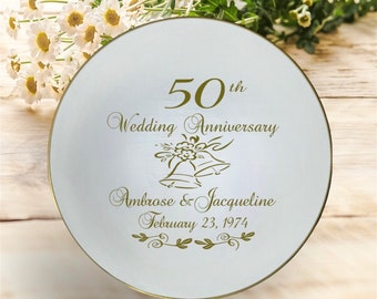 Gold Ceramic 50th wedding anniversary, 50th anniversary gift, personalized anniversary gift for parents, anniversary keepsake plate