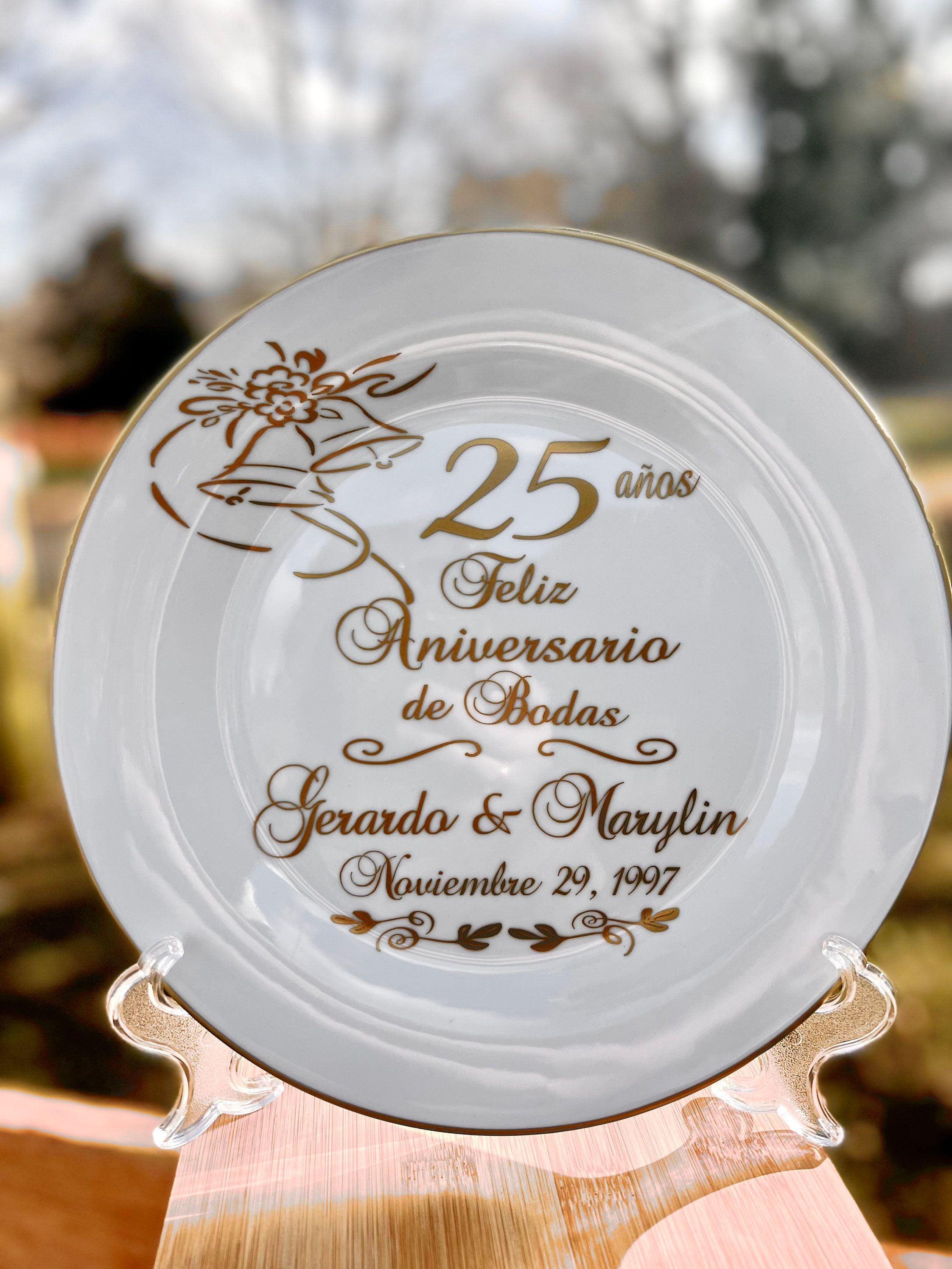 Personalized 25th Anniversary Plate: Gold Trim Ceramic Keepsake - Etsy