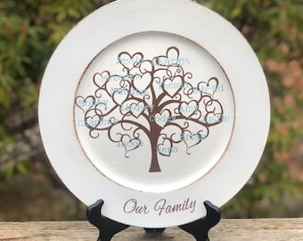 Personalized Family Tree sign with names, plate to display, decorative plate, family name sign