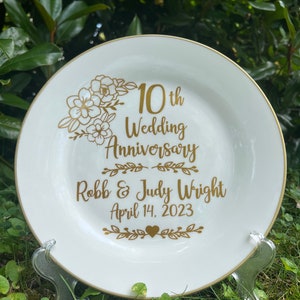 10th wedding anniversary plate, personalized wedding anniversary gift for parents, wedding anniversary gift for wife