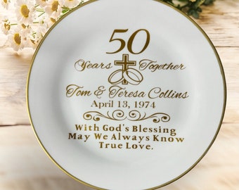 Personalized 50th Anniversary Plate: Gold Ceramic Keepsake