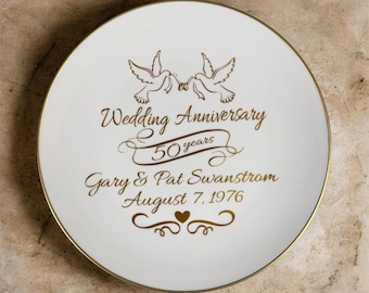 Personalized 50th Anniversary Plate, Golden Anniversary Gift, Ceramic Keepsake