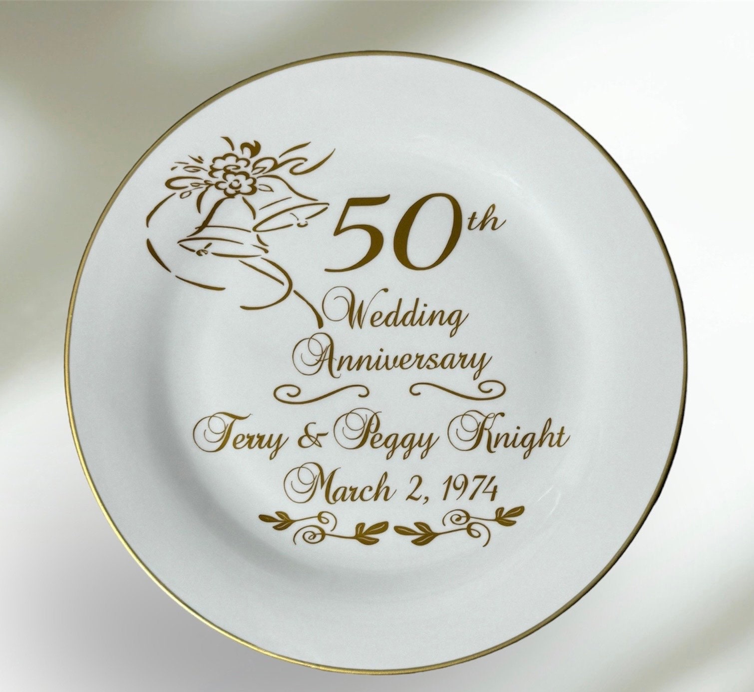 Personalized 50th Anniversary Plate: Gold Trim Ceramic Keepsake