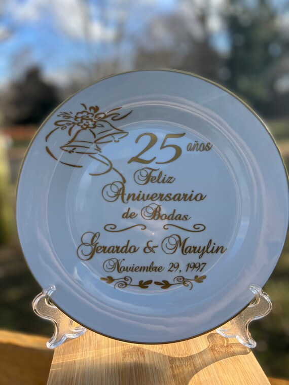 Personalized 25th Anniversary Plate: Gold Trim Ceramic Keepsake - Etsy