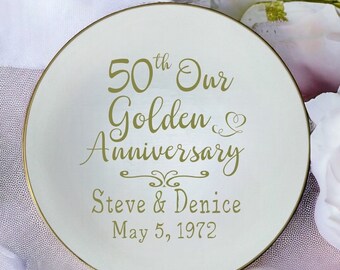 Personalized 50th Golden Anniversary Ceramic Plate: Keepsake Gift