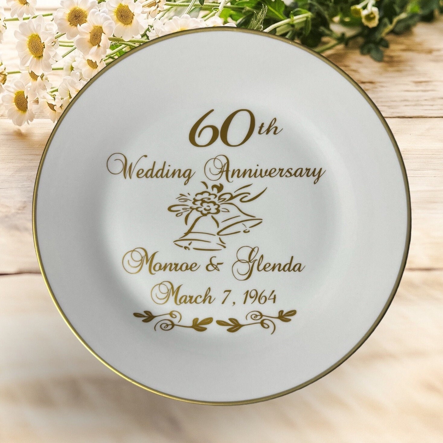 Personalized 60th Anniversary Ceramic Plate: Gold Trim Keepsake