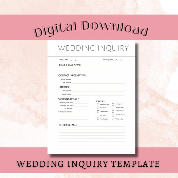 Simple Wedding Inquiry Form for Event Decorators and Planners