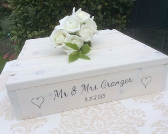 Personalised rustic square wedding cake stand -white or oak stain