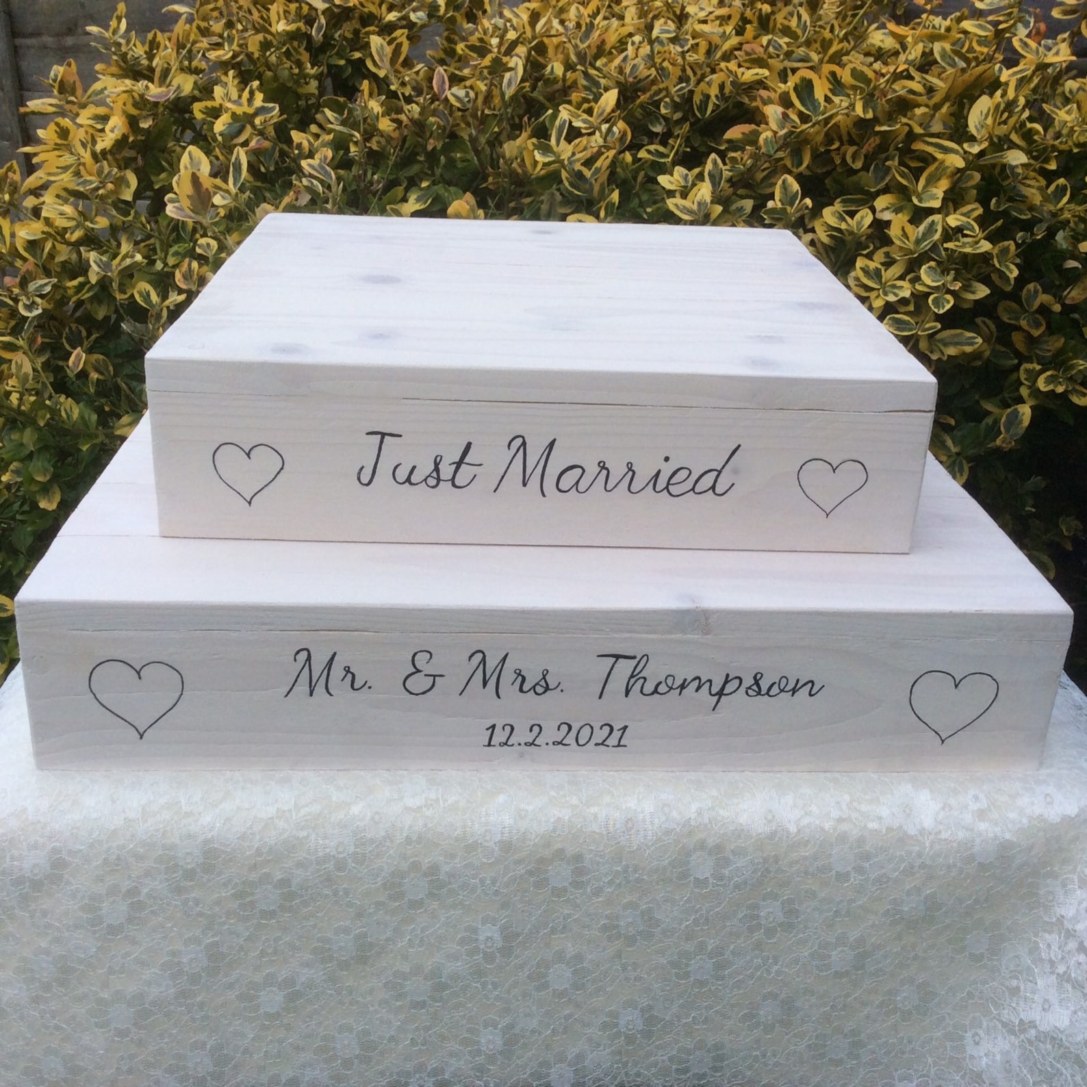 Personalised Rustic Square Wedding Cake Stand white or Oak - Etsy UK