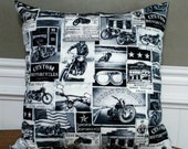 18 quot x18 quot black, white, gray, vintage motorcycle, motorcyclist, biker, club, born to ride, decorative throw pillow insert included