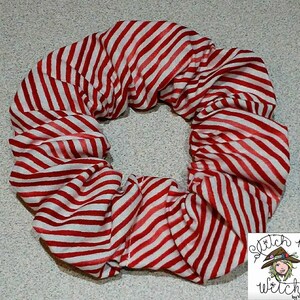 Red, white, stripes, candy stripes, candy cane stripes, Christmas, holiday, winter, festive, hair tie, scrunchie, elastic, hair accessory