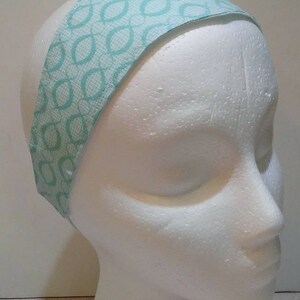 Blue, turquoise, white, helix, geometric, pattern, shapes, checkered, plaid, gingham, abstract, rockabilly, preppy, headband, hair accessory