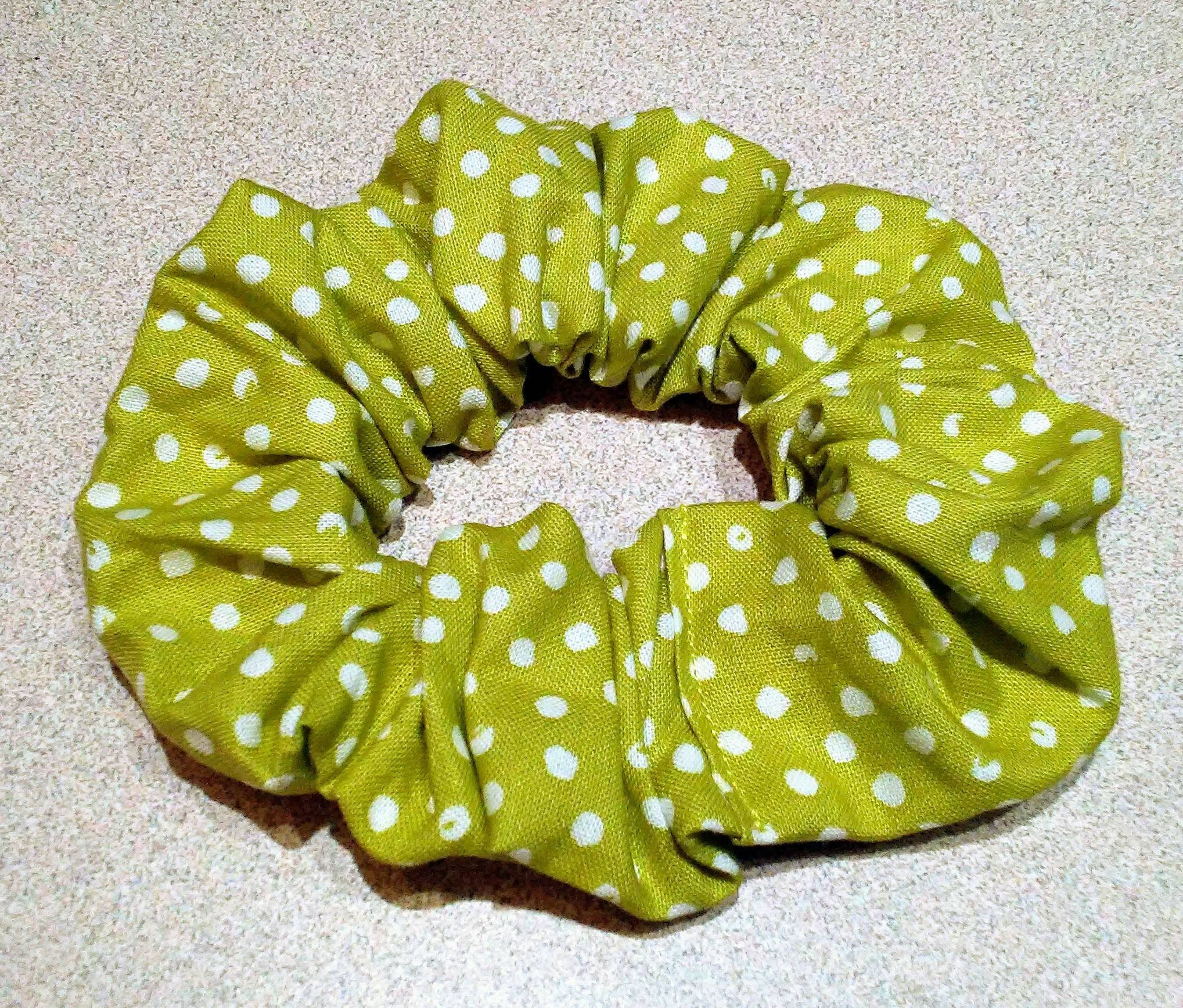 Hair Scrunchy Yellow with white dots
