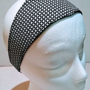 Black, white, squares, circles, geometric, shapes, dots, spots, abstract, rockabilly, preppy, headband, hair accessory