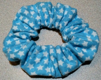 Blue, white, stars, cotton, flannel, hair tie, scrunchie, elastic, hair accessory