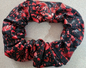 Negro, rojo, salpicadura de sangre, sangriento, sangre, gótico, horror, Halloween, metalizado, brillante, elástico, coletero, accesorio para el cabello