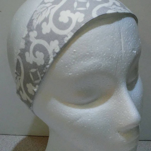 Gray, white, damask, floral, modern, abstract, Victorian, rockabilly, preppy, headband, hair accessory