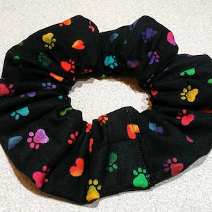 Rainbow Paw Print Scrunchie: Tie-Dye Cotton Hair Tie