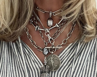 Romantic Interlude//pendant and chain necklaces crystal accents//silver plated layering pieces
