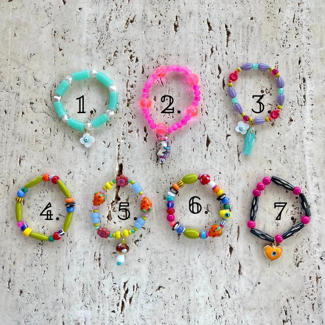 Color Me Happy//fun Colorful Charm and Beaded Stretch Bracelets Each ...