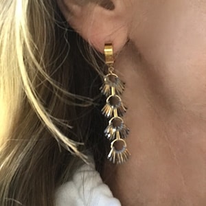 Cascade//metallic chain tassel earrings//each sold separately//choose geometric with tiny tassel or huggie hoop with tiered tassels