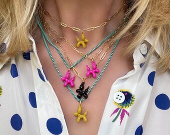 Puppy Love//Enamel Balloon Dog Necklace: Colorful Charm on Chain