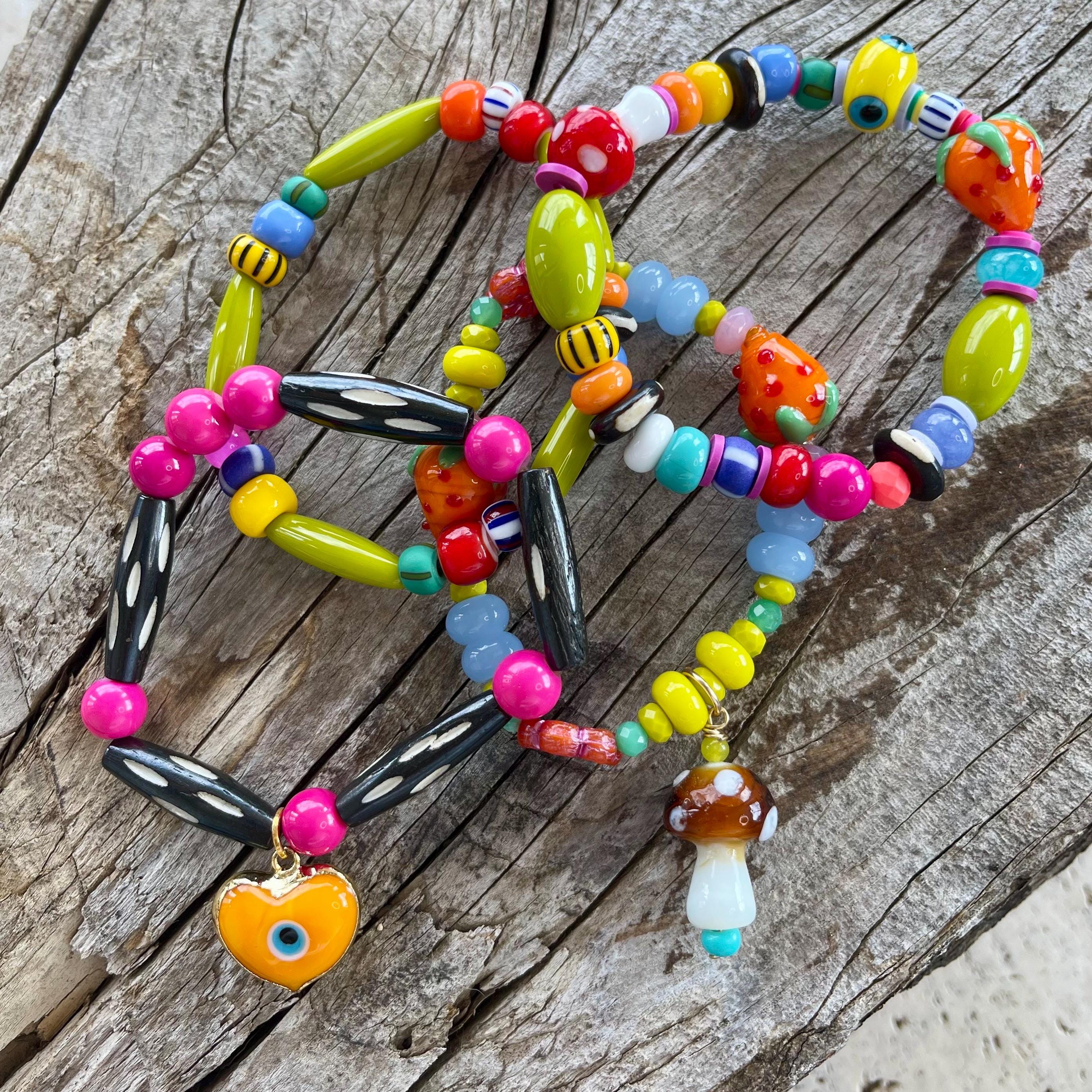 Color Me Happy//fun Colorful Charm and Beaded Stretch Bracelets Each ...