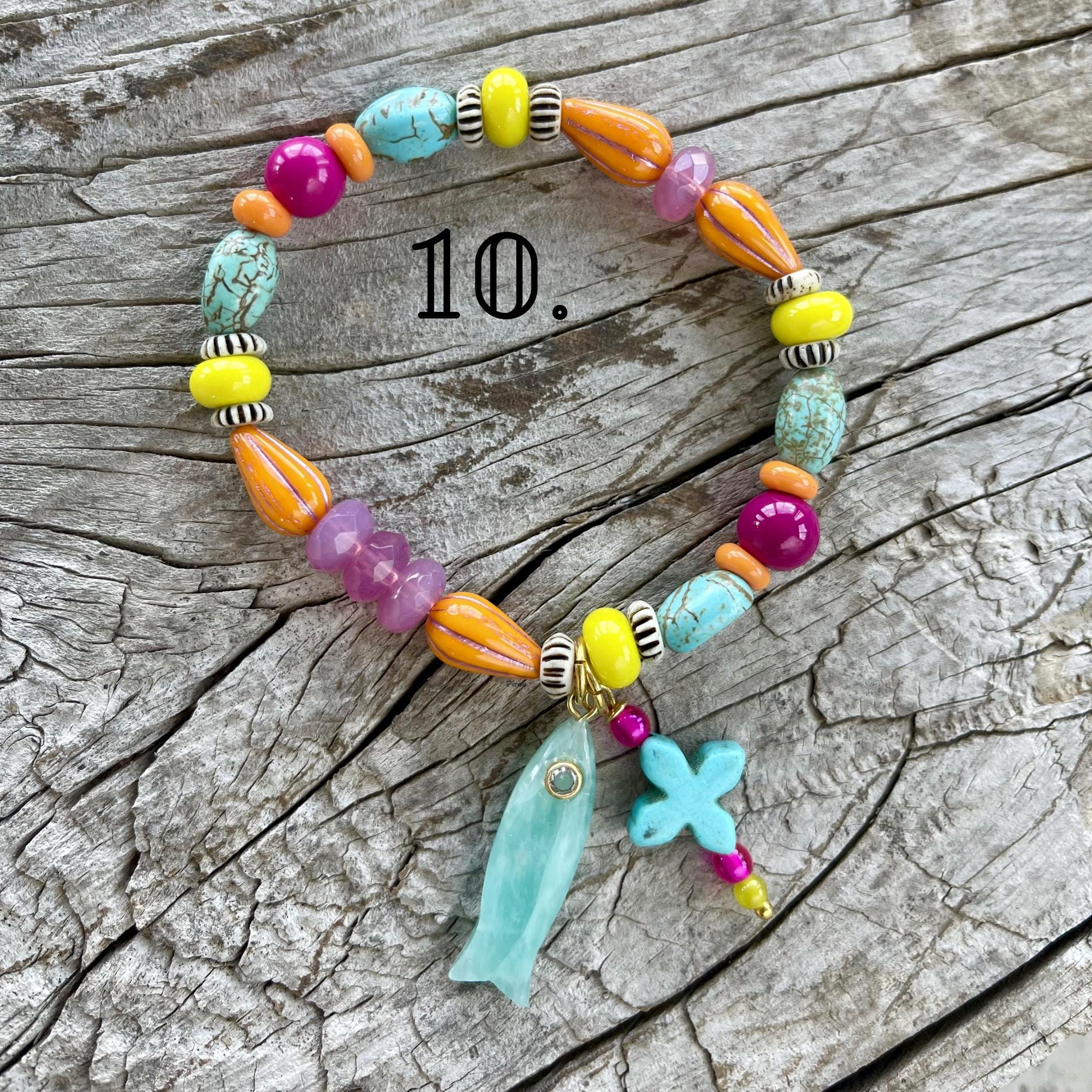 Color Me Happy//fun Colorful Charm and Beaded Stretch Bracelets Each ...