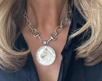Year of the Horse//pendant necklace//equestrian style unique plated chain//adjustable length