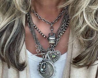 Enchanted//layering pendant charm and chain necklaces in dark silver tones//each sold separately