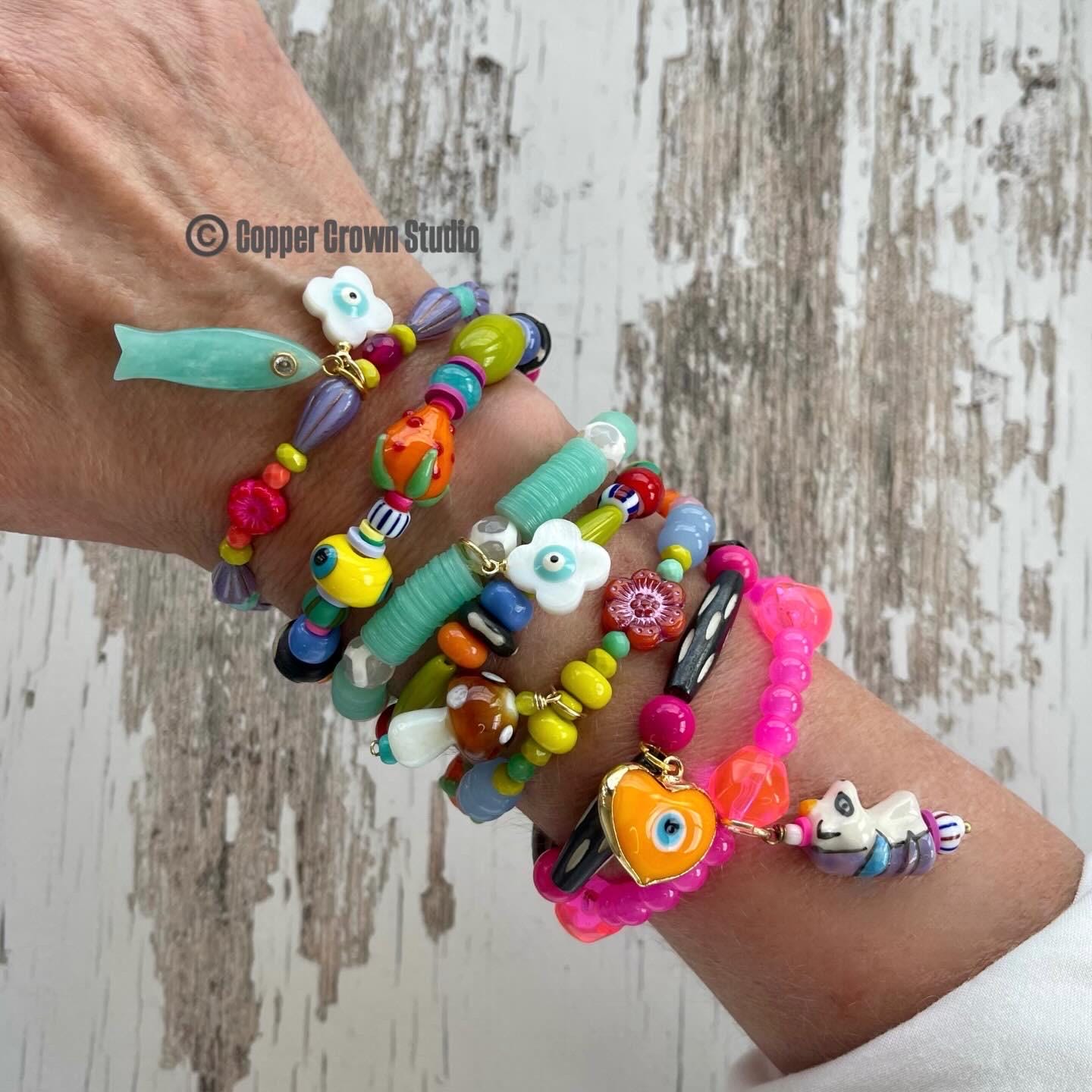Color Me Happy//fun Colorful Charm and Beaded Stretch Bracelets Each ...