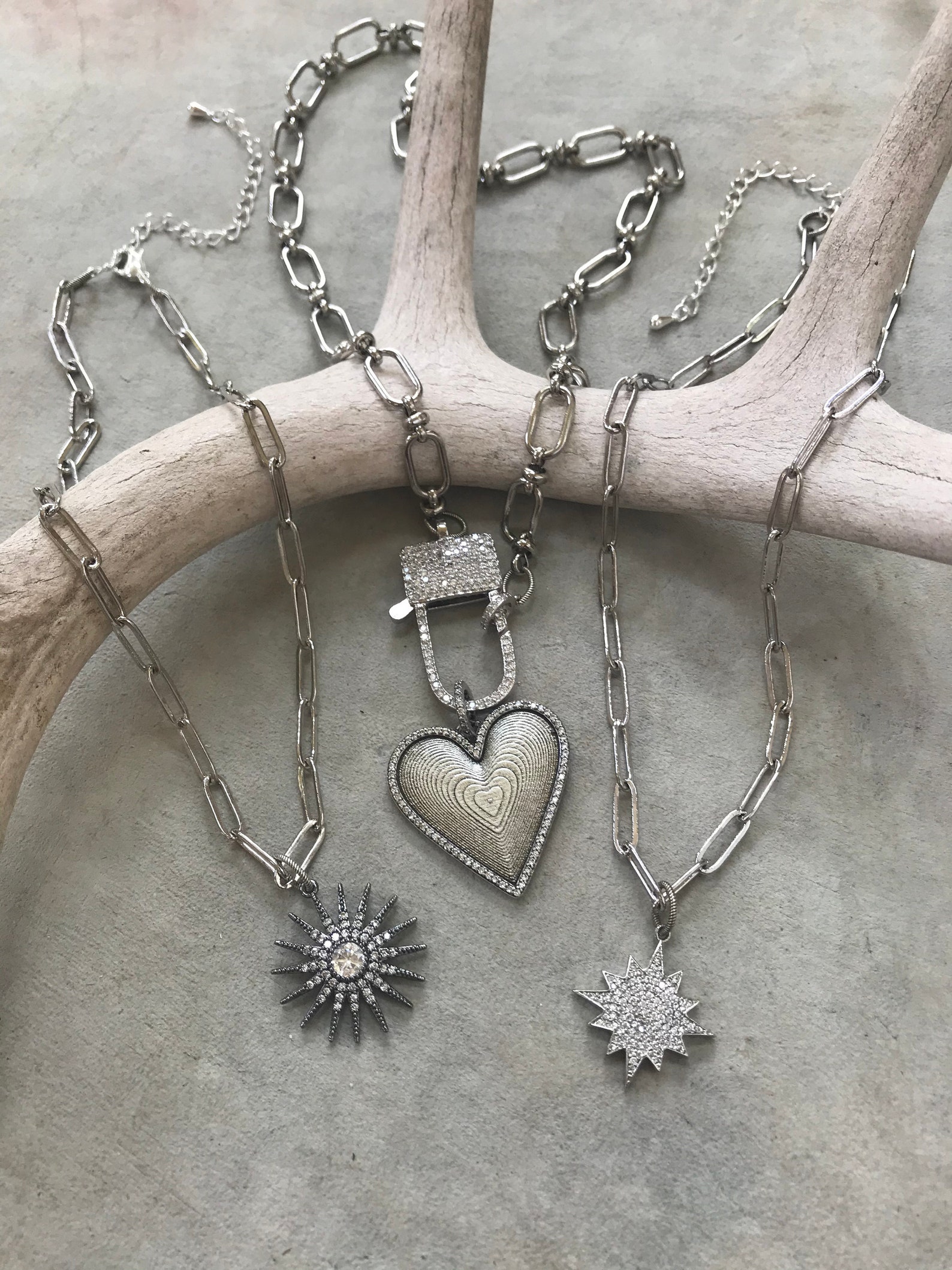 Silver Love//stars & Hearts Charm and Chain Necklaces Each Etsy Australia